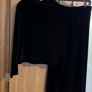 Elegant Vintage Black Velvet Top and Skirt Set